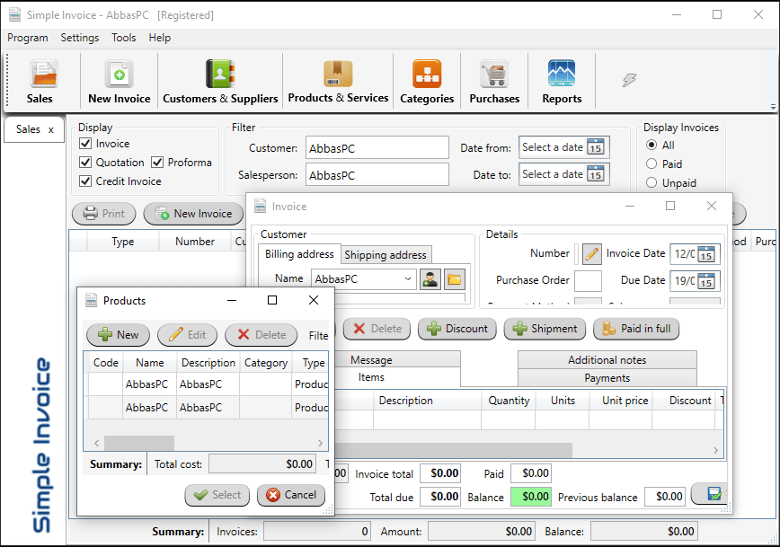 simple-invoice version 3.17 keys